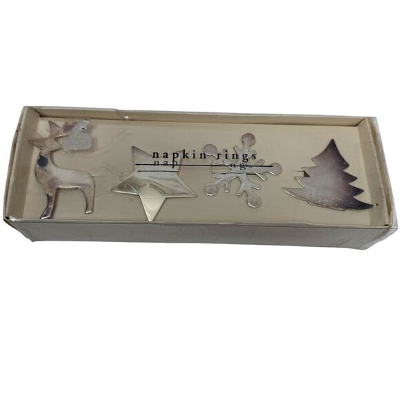 PIER 1 IMPORTS Christmas Napkin Rings Set of 4 Silverplate Holiday Motifs - Picture 6 of 8